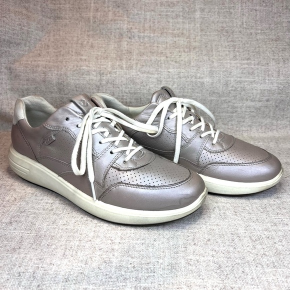 Ecco Soft 7 women’s Gray Rose leather lace up sneakers shoes size 41 (10) comfy - Picture 1 of 10